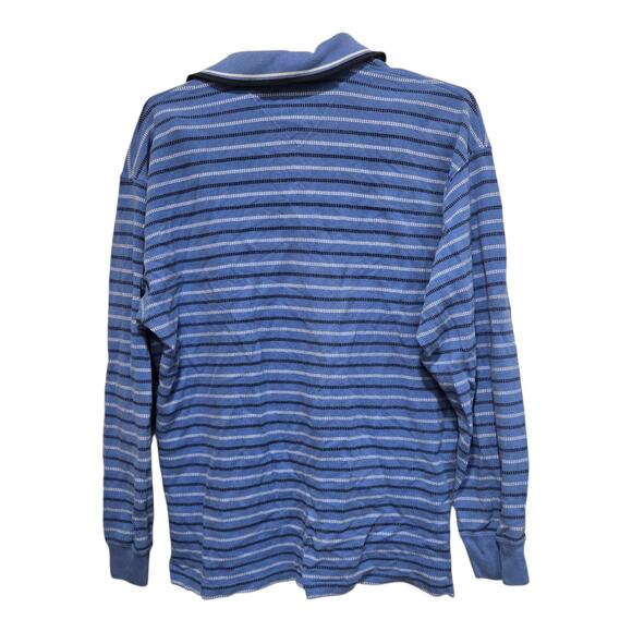Tommy Hilfiger Men’s Large Blue Striped Rugby Polo Long Sleeve Shirt - Picture 2 of 8